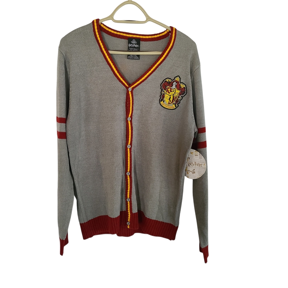 NWT Harry Potter Gryffindor Cardigan Sweater Grey Burgundy Medium Bioworld